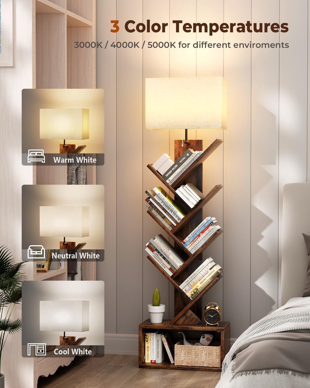 9W 3-Color Floor Lamp with Fabric Shade, Standing Lamp for Living Room Bedroom Home Office