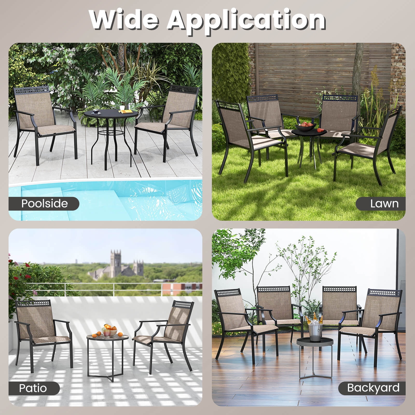 Costway Patio Chairs Set of 2 with All Weather Breathable Fabric High Backrest Coffee