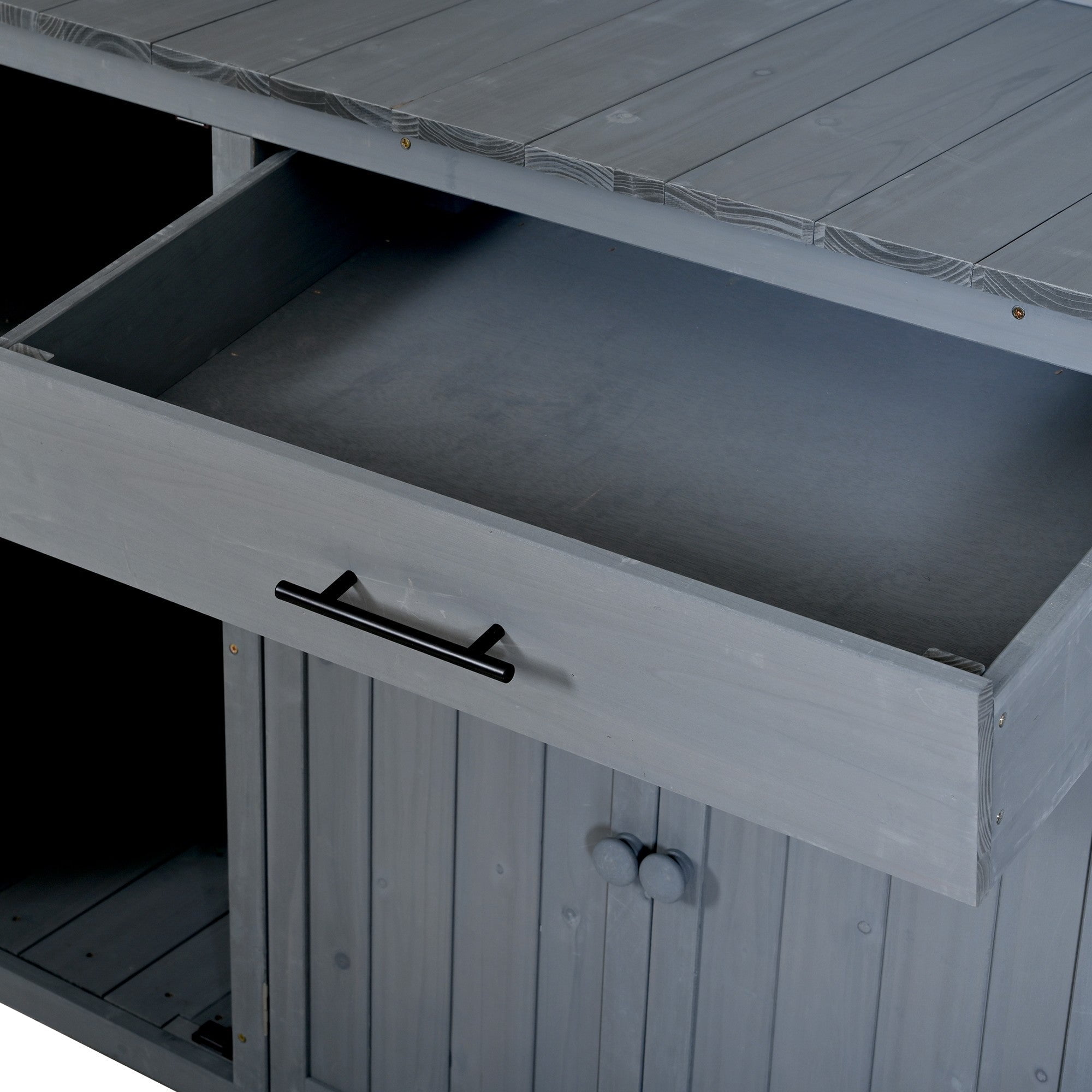 Sailvan 65" Solid Wood Patio Kitchen Island & Garden Potting Bench,Outdoor Grill Prep Station with Storage Cabinet,Hutch and Spice Rack Gray