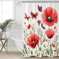 thumbnail image 2 of 54x78 Inch Shower Curtain Decorative Red Spring Floral Bathtub Bath Curtains Fabric Waterproof Bathroom Decor Pastoral Butterfly Botanical Summer Small Stall Shower Curtain Set with 12 Hooks, 2 of 6