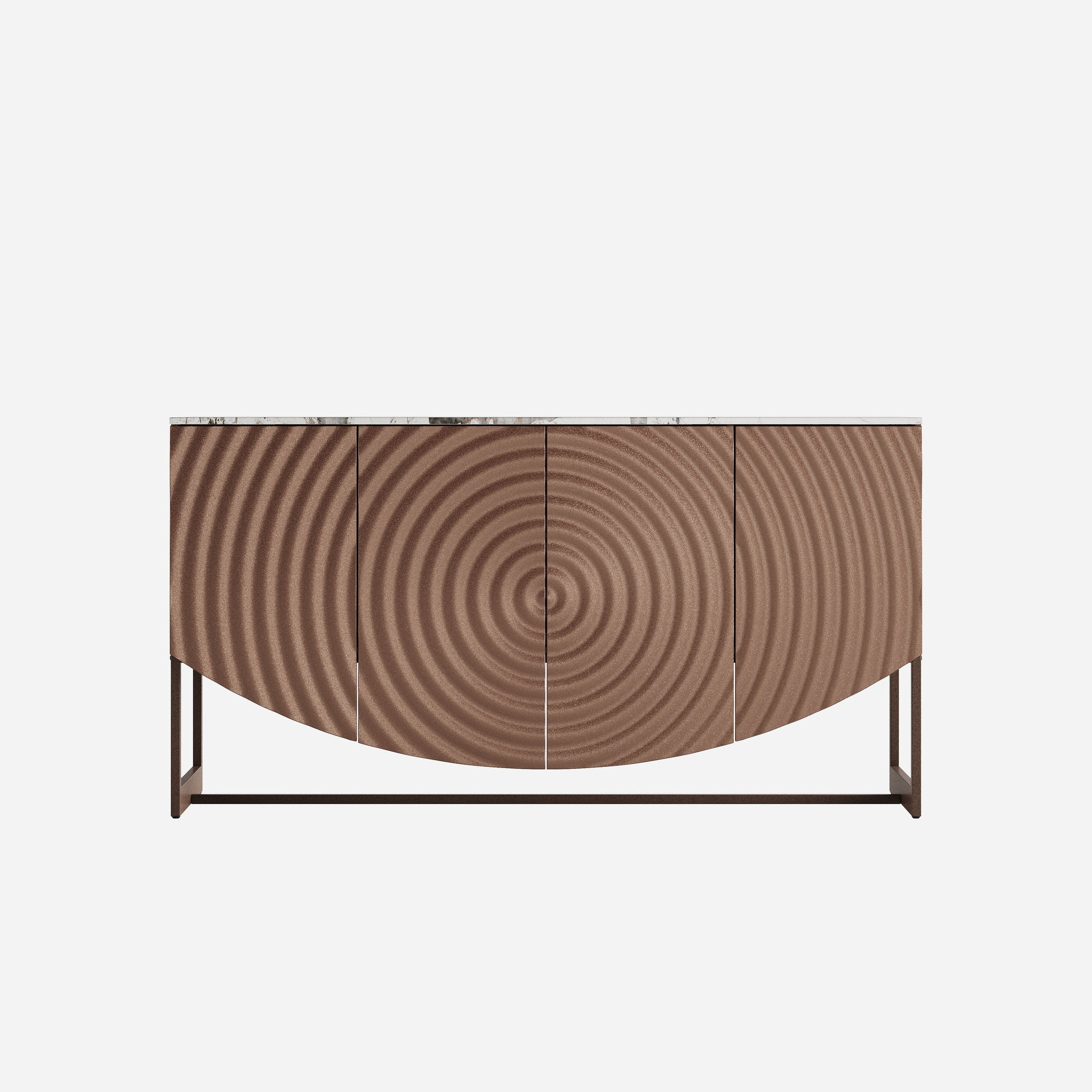 Noble House Amary 62.7" Sideboard Buffet Cabinet with 3D Wave Texture & Faux Marble Top, Antique Brown