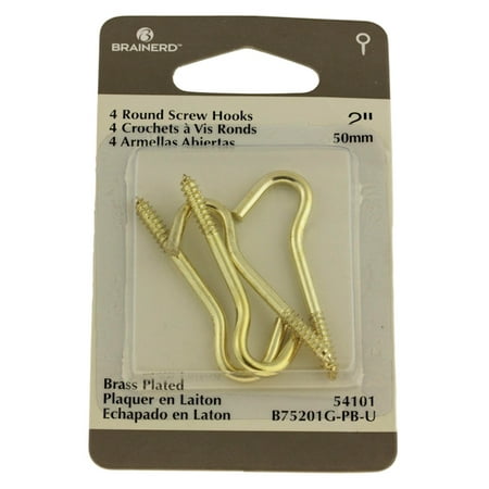 

(10 Pack) Pack of 4 Screw Hooks 2 Long Brass Plated 54101