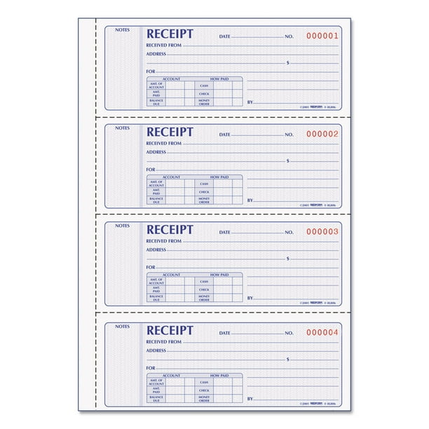 Rediform Money Receipt Book, Two-Part Carbonless, 7 x 2.75, 4/Page, 200 ...