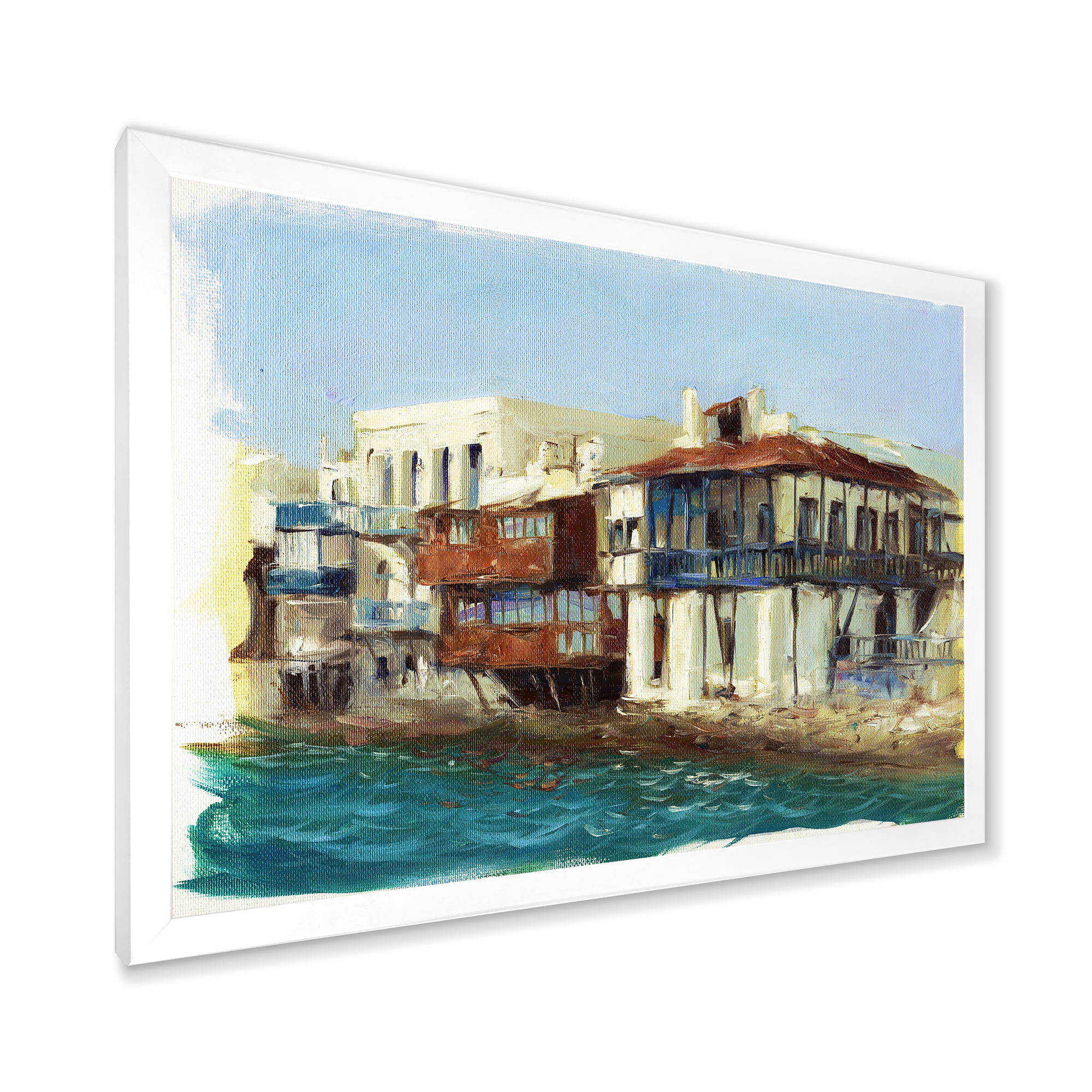 Designart 'Impression Old Houses On The Island of Mykonos Greece' Nautical & Coastal Framed Art Print