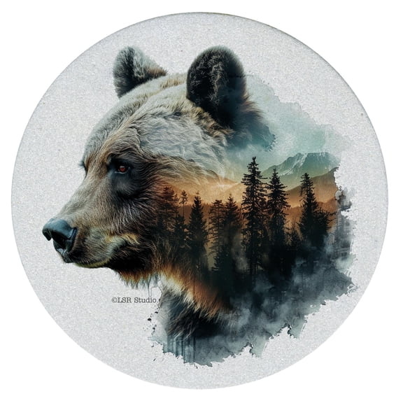 Thirstystone Bear Round Natural Sandstone Coaster 4-Pack