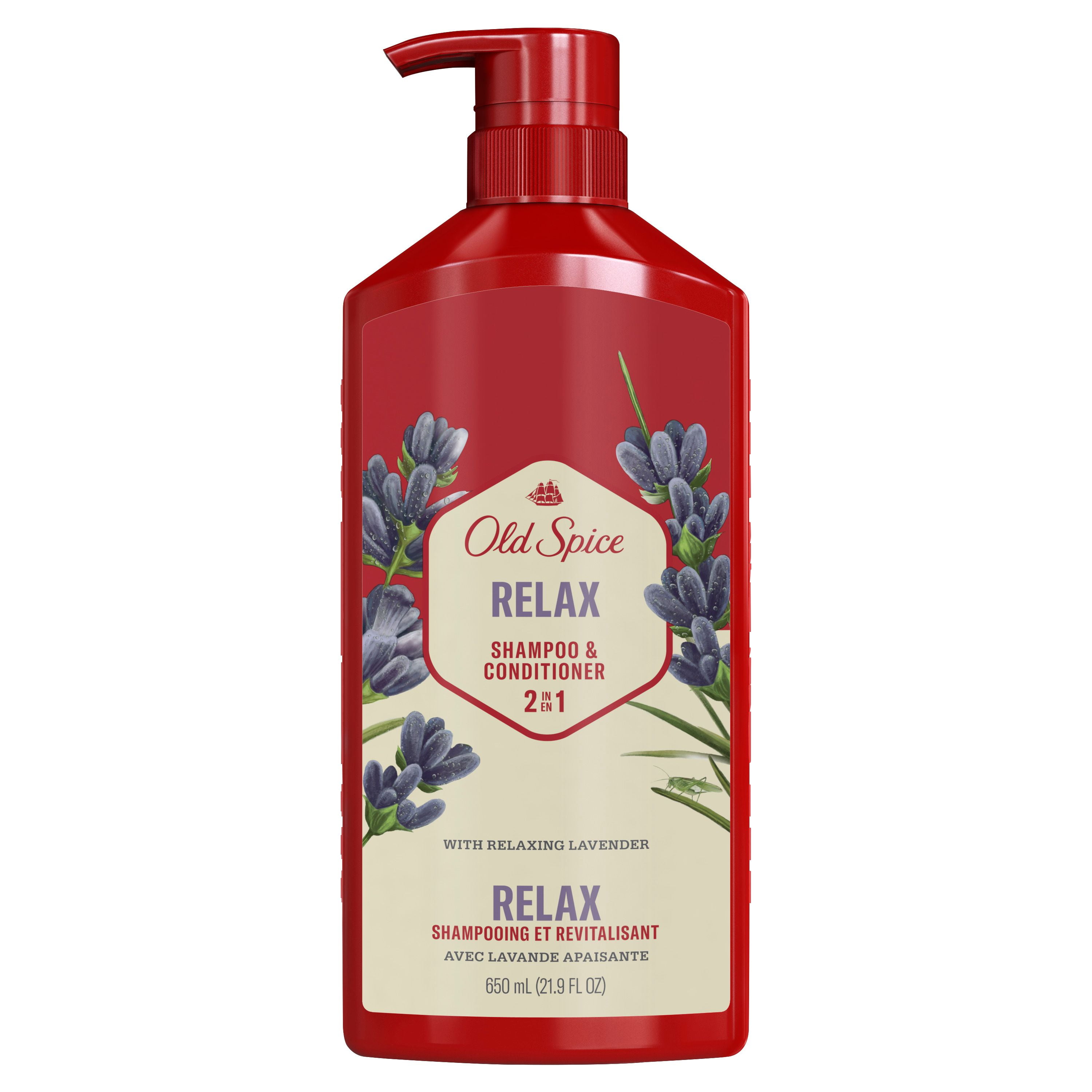 Shampooing et revitalisant 2 en 1 pour hommes Old Spice Relax avec lavande, pour des cheveux épais et sains 650ML