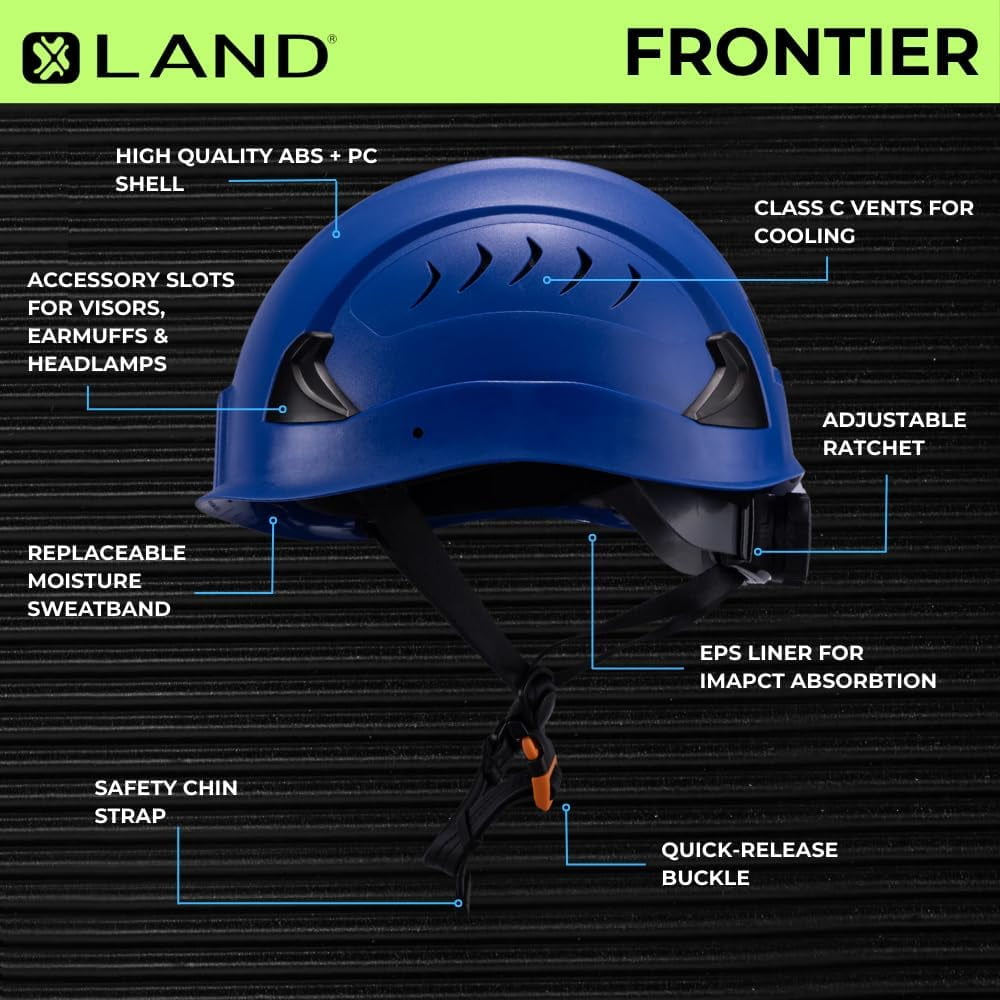 Land Helmets Frontier Type 2 Class C Vented Safety Helmet - ANSI/ISEA Z89.1 Type II OSHA Compliant Hard Hat - Blue