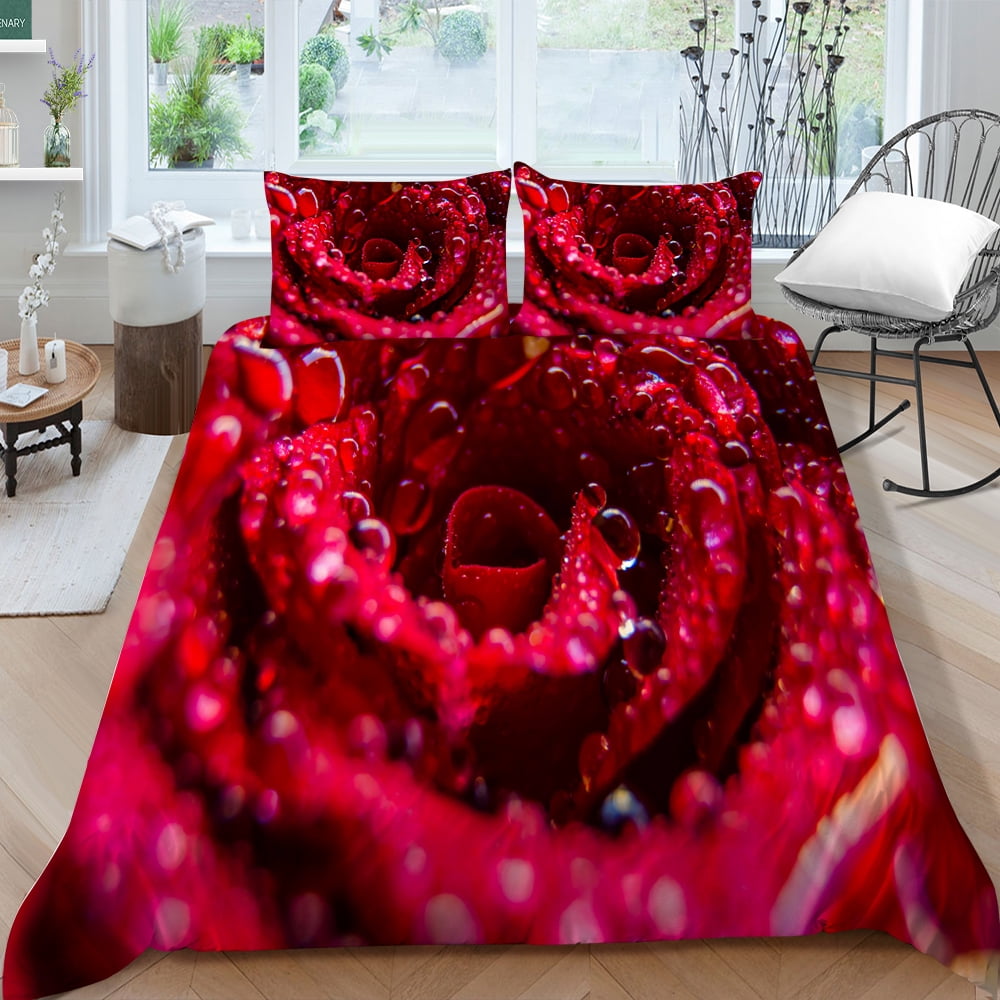 Home Bed Set Newly Fashion Bedding Cover Suit 3D Rose Printed Quilt