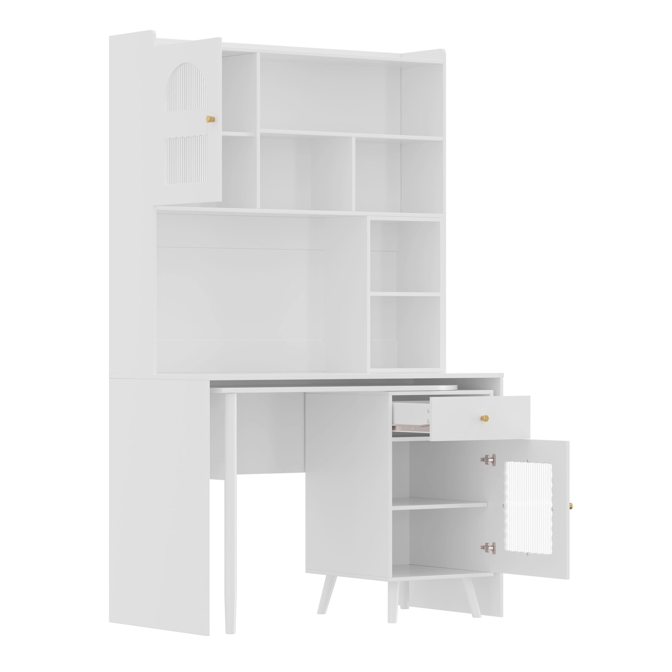 Noble House Computer Desk with 90° Rotating Desktop, Storage Drawer and Cabinets,for Home Office or Bedroom,White