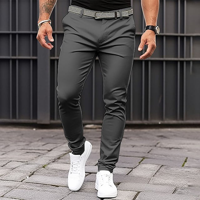 Men's Solid Color Skinny Casual Pants Seasonal Belted Drawstring Pants