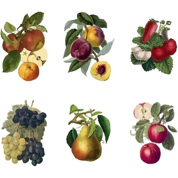 Pegatinas de pared de frutas vintage, uvas y melocotones, decoración de arte rural retro para cocina, murales de vinilo autoadhesivos.