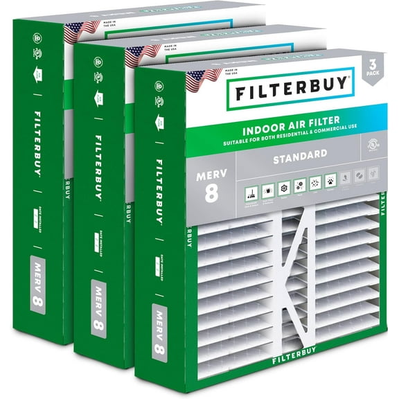 Filterbuy 16x22x5 Air Filter MERV 8 Dust Defense, Pleated HVAC AC Furnace Filter Replacement for Amana, Goodman & More, 3-Pack