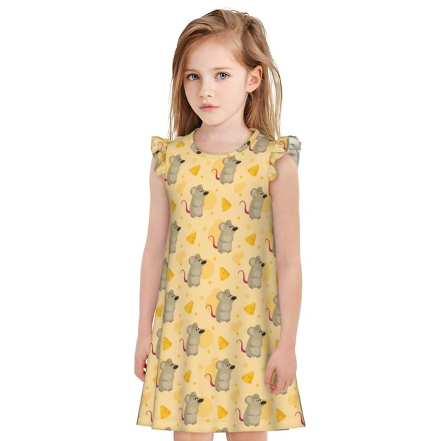 Balery mouse and cheese Camisón de princesa para niñas, pijama de algodón con mangas abullonadas, suave y bonito.-Small