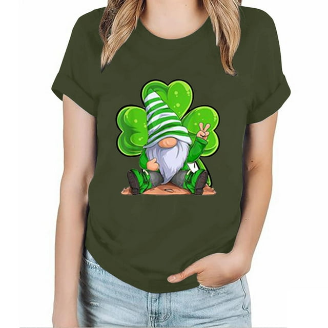 QIPOPIQ T-Shirts à Manches Courtes pour Femmes à Col Ras du Cou St. Patrick's Day T-Shirts Tunique à Col Rond T-Shirt Shamrock T-Shirt Vert T-Shirts St Patricks Day T-Shirts Élastiques Confortables Unis T-Shirts des Fêtes T-Shirts Graphiques Aubaines