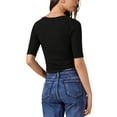 thumbnail image 3 of Camiseta básica casual de mujer con cuello en V, de manga corta, elástica y ligera, talla S, color negro, 3 of 6
