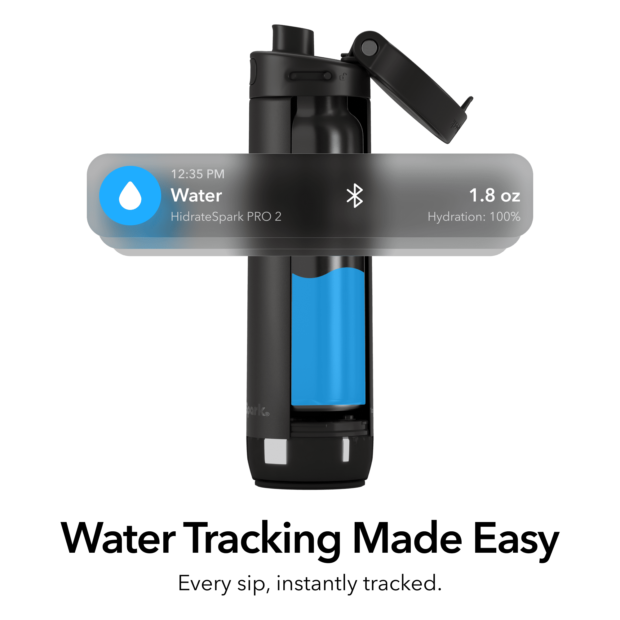 HidrateSpark PRO 2 21 oz Smart  Hydration Tracking Water Bottle - Chug Black