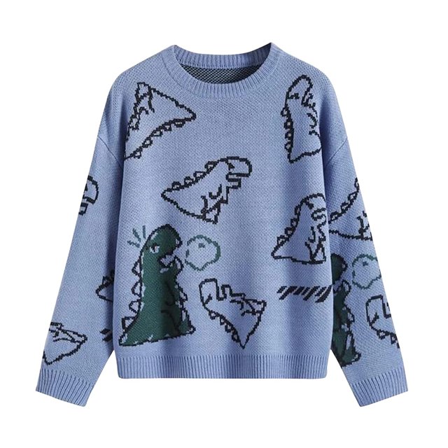ITFABS Tricots d'Automne pour Adultes, Imprimé Dinosaure Dessin Animé Col Rond Manches Longues