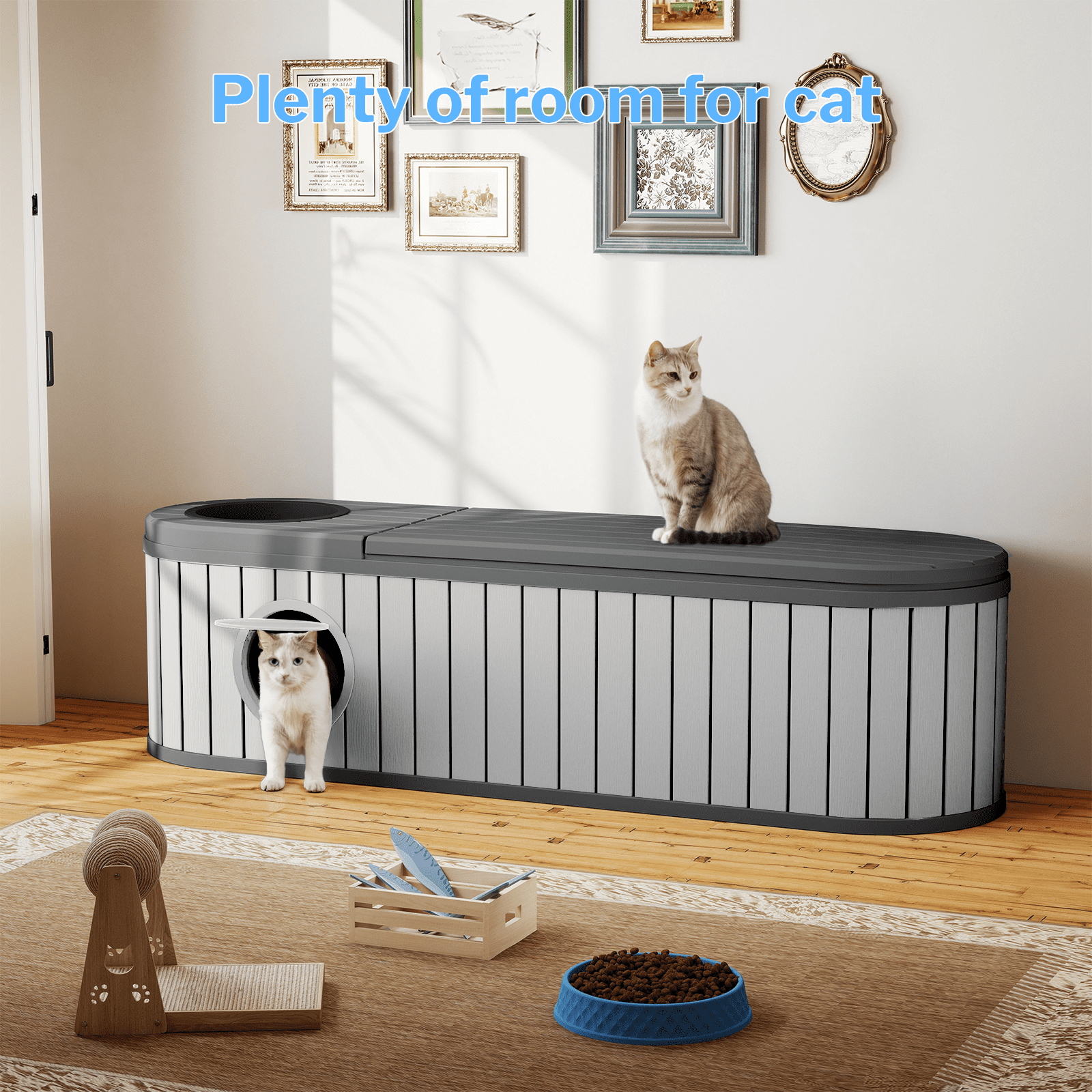 ZUCONKITCH Hidden Cat Litter Box Enclosure - Resin Furniture with Odor Control, Vented Design (Indoor/Outdoor, Black, 63.11"×17.8"×17.13")