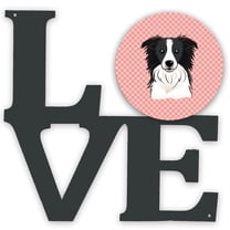 Carolines Treasures BB1241WALV Checkerboard Pink Border Collie Metal Wall Artwork LOVE 12X12 multicolor