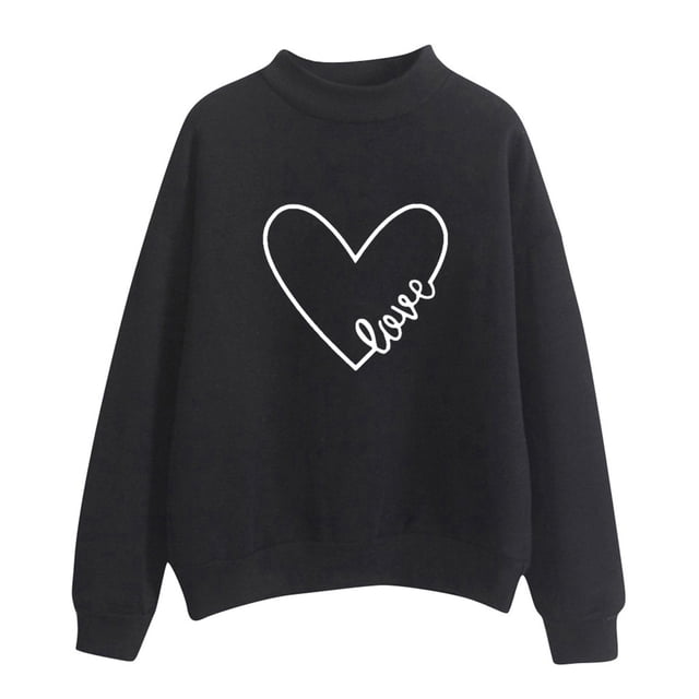 MSJUHEG Hauts à Manches Longues pour Femmes Chandails en Molleton Col Rond Automne Hiver Col Rond Couleur Unie Imprimés Pull à Manches Longues Chandails en Molleton à Capuche pour Femmes Noir m
