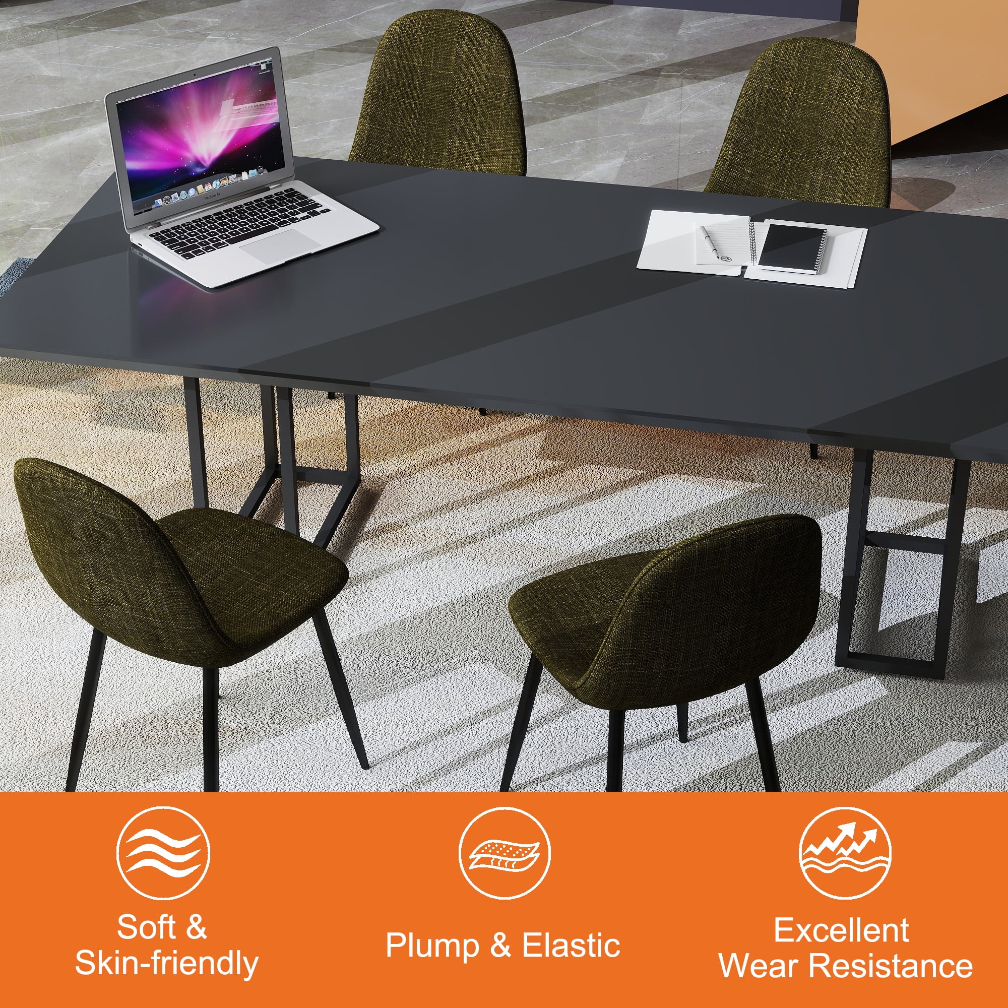Homy Casa Set of 4 Fabric Dining Chairs Upholstered Seat with Ergonomic Back and Durable Metal Legs for Family Gathering Dining Kitchen and Living Room