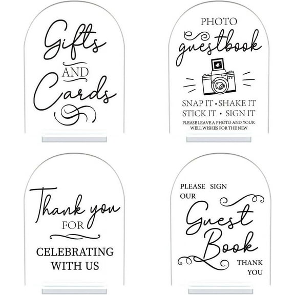 4Pcs 5x7 Inch Acrylic Wedding Signs with Stands Acrylic Wedding Reception Signs Guest Book Sign Gifts and Cards Sign Thank You for Celebrating with Sign for Wedding Ceremony Reception 1 Set