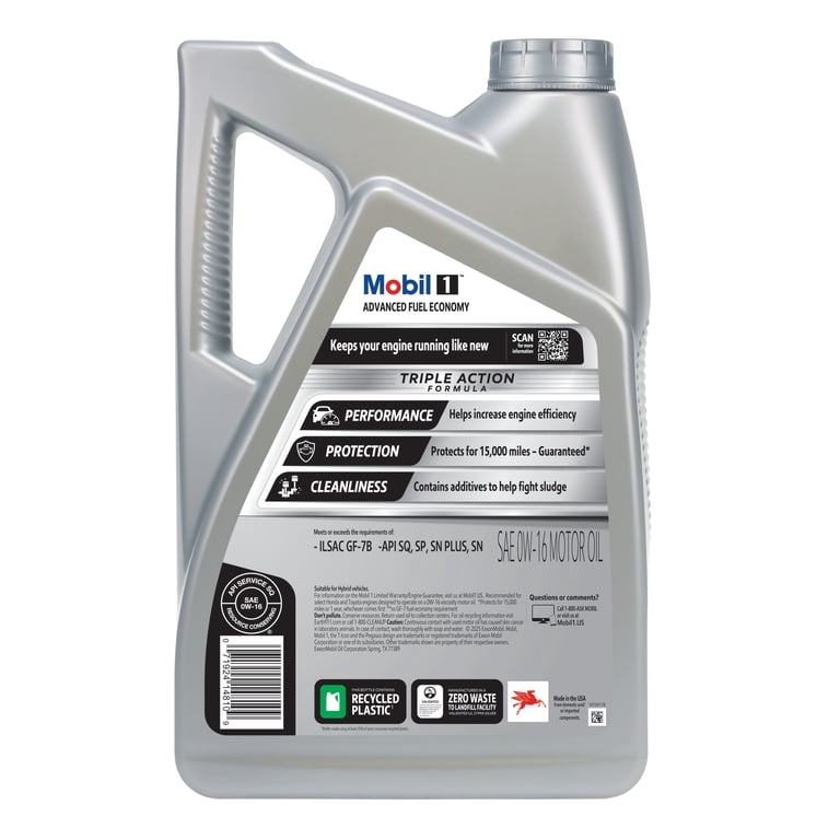 Mobil 1 Advanced Fuel Economy Full Synthetic Motor Oil 0W-16, 5