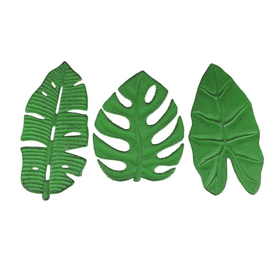 Zeckos Green Cast Iron Tropical Leaf Decorative Trivets Set of 3
