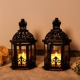 thumbnail image 7 of JHY DESIGN Candle Lantern 2 Candle Brushed Metal Hollow Christmas Pillar Candles Candle Lantern, Set of 2, 7 of 7