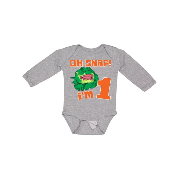 Inktastic Oh Snap I'm 1 Cute Green Alligator Boys or Girls Long Sleeve Baby Bodysuit