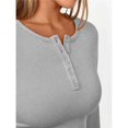 thumbnail image 6 of Women's Long Sleeve Shirts Henley Casual Fall Outfits Fitted Tops Ribbed Fashion Basic Tees Gray XL, 6 of 8