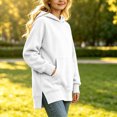 thumbnail image 4 of Jalioing Girls Long Hoodies Oversized Long Sleeve Side Slit Pullover Tops Fashion Solid Hooded Sweatshirt with Pocket, 4 of 7