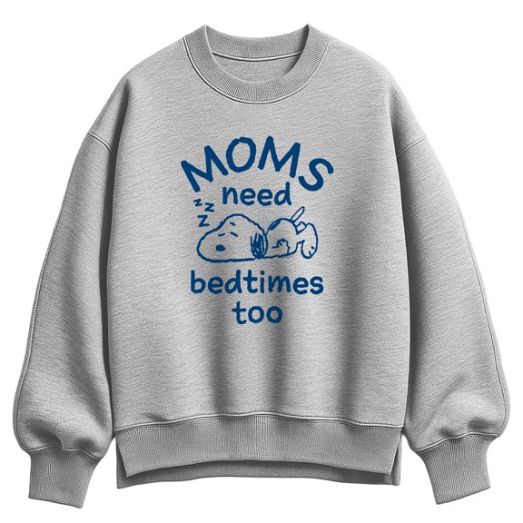 Peanuts - Moms Need Bedtimes Too Snoopy - Women's Oversized Fleece Crew Sweatshirt