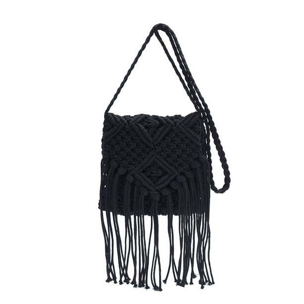 Bolso Bandolera Bohemio Tejido A Mano para Mujer Color Sólido