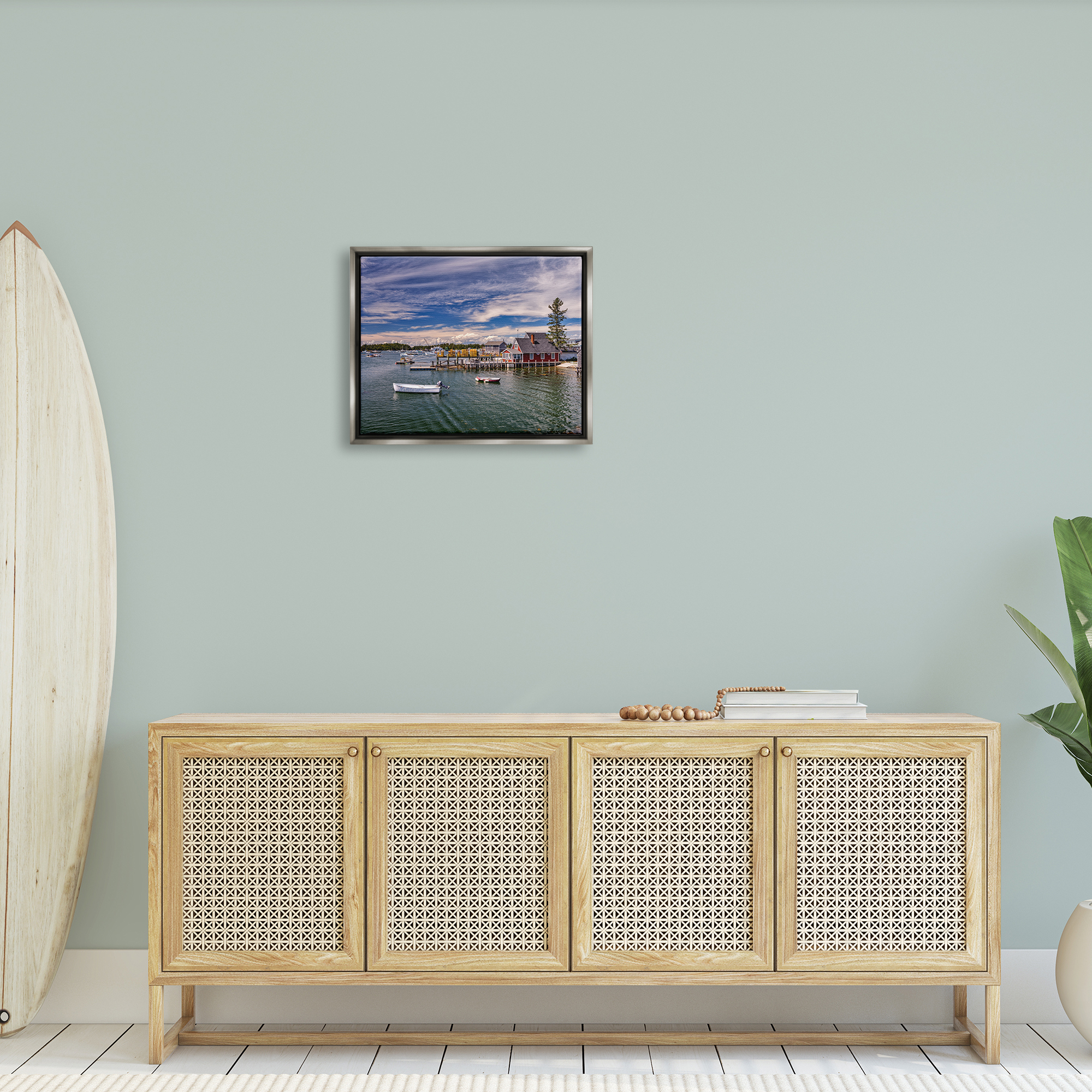 Stupell Seaside Marina Boat Harbor Landscape Photography Gray Floater Framed Art Print Wall Art