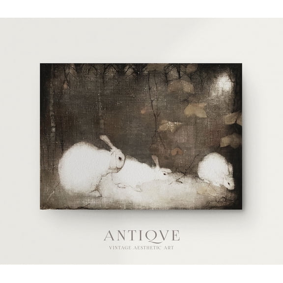 Dark Moody White Bunniesdark Atmospheric Art, Dark Cottagecore Aesthetic Decor,789 Home Decor, 8x12 UNFRAMED