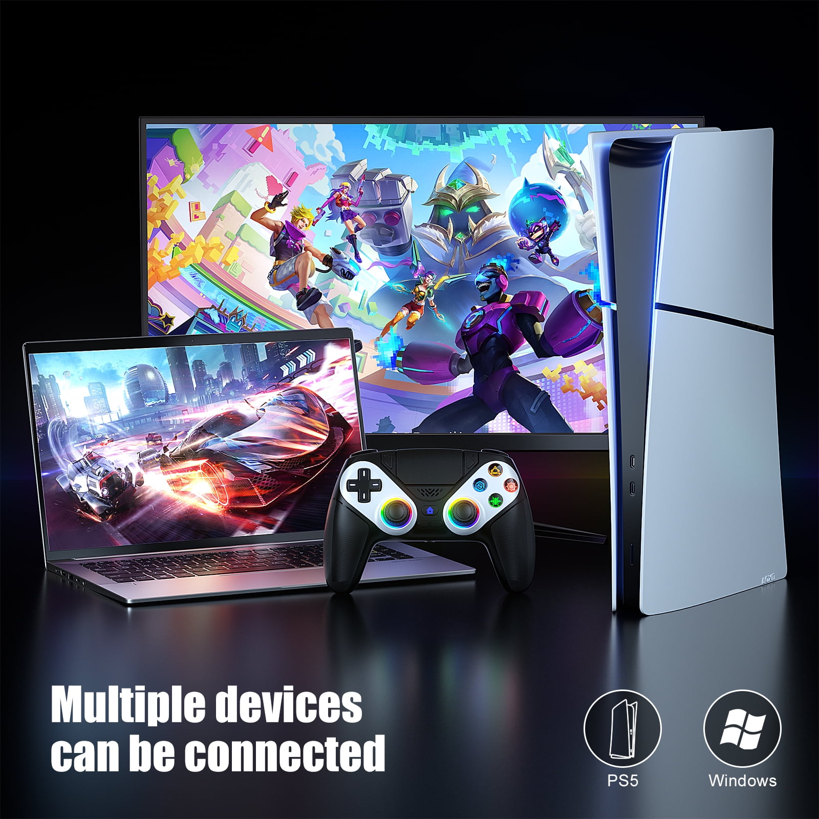 LED Wireless Controller for PS5, Compatible with PS5 Pro/Slim/PC, Dual Vibration, Macro/Turbo Function, 3.5mm Audio Jack, 6-Axis Motion Controller Gamepad with Speaker LED Wireless Controller for PS5, Compatible with PS5 Pro/Slim/PC, Dual Vibration, Macro/Turbo Function, 3.5mm Audio Jack, 6-Axis Motion Controller Gamepad with Speaker - Image 2