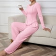 thumbnail image 6 of sdhkgrrt Women's 2 Piece Pajama Set Round Neck Long Sleeve Pullover Wide Leg Pants Fall Winter Casual Tracksuit Soft Stretchy Comfy Matching Lounge Outfit, Pink XL, 6 of 6