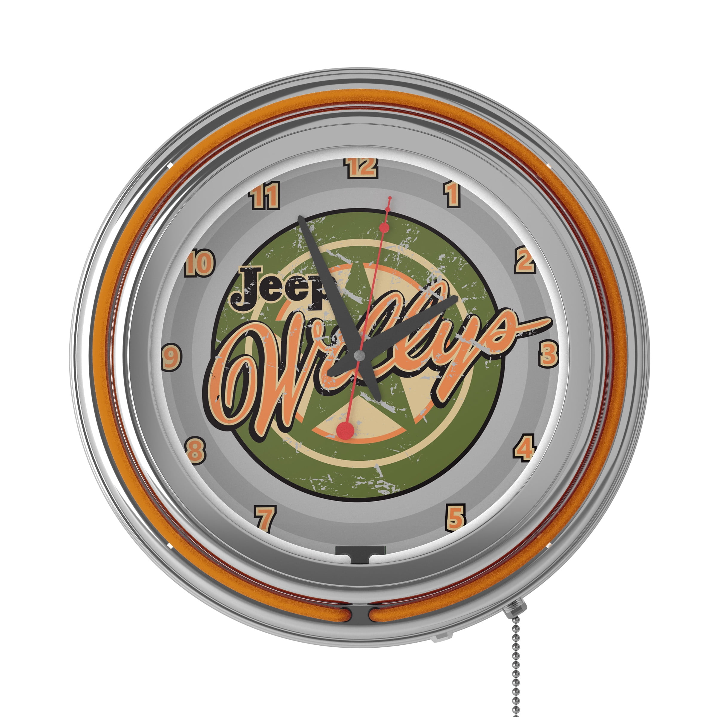 Jeep Willys Vintage Retro Neon Analog Wall Clock with Pull Chain