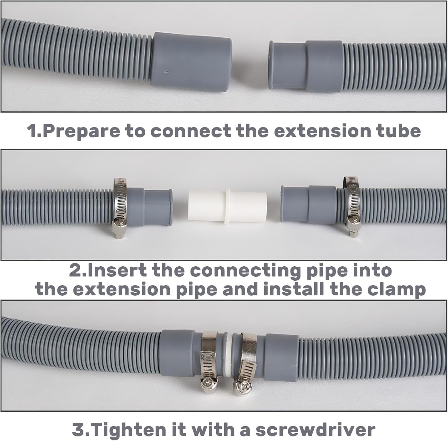 10 FT Washing Machine Drain Hose, Universal Dishwasher Drain Hose Kit, Including a 10 FT Dishwasher Drain Hose Extension, 1 White Extension Joint, 6 Steel Clamps and U-Shaped Elbow Hose Bracketr