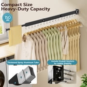 JAUREE Clothes Drying Rack Wall Mounted, Laundry Drying Stand Collapsible, Tri-Fold Retractable Rack Space Saving Outdoor Indoor with 18 Hooks, Black