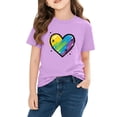 thumbnail image 4 of Girls Heart Print T-Shirt | Kids Valentine's Day Short Sleeve Cotton Top | Rainbow Graphic Tee for Kids Casual Purple,Size 9 T, 4 of 9