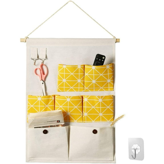 Casewin Over The Door Storage Pockets,Hanging Storage Bags Organizer Linen Cotton Fabric Wall Door Closet 7 Pockets Home Organizer for Bedroom & Bathroom