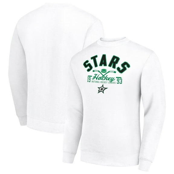 Men's Starter White Dallas Stars Stick And Puck Logo Fleece Pullover Sweatshirt
