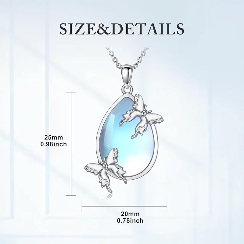 SISGEM Natural Moonstone Butterfly Pendant Necklace for Women 925 Sterling Silver Moonstone Gemstone Jewelry for Her