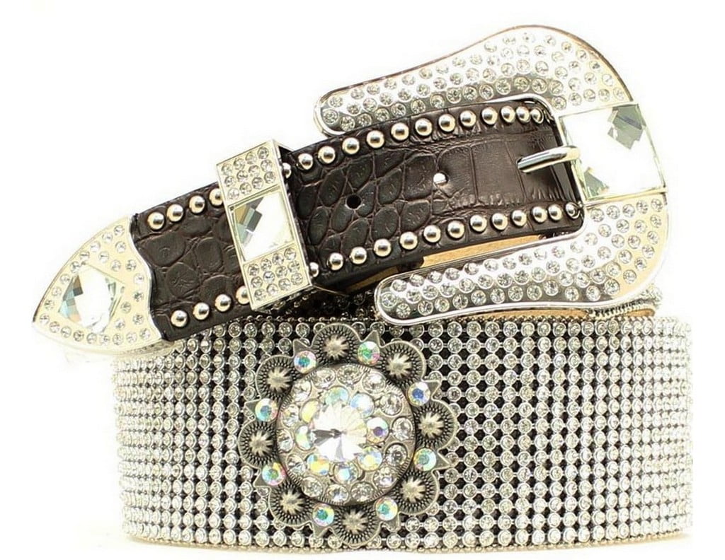 Nocona Womens Belt Leather Floral Embroidery Crystals Wide Brown N3415002