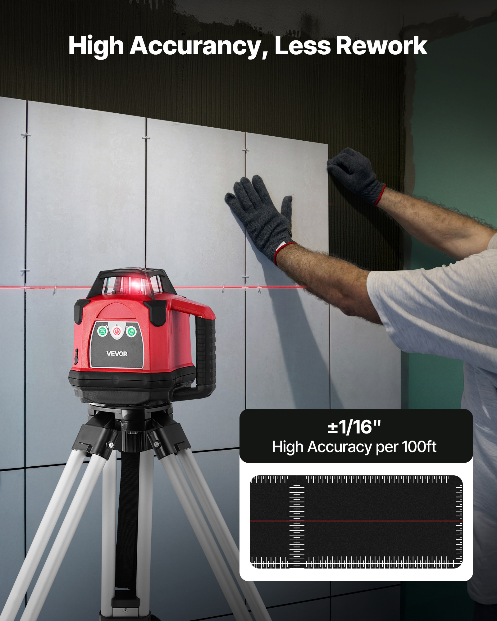 VEVOR Rotary Laser Level Kit, 2650ft 360-Degree Self Leveling Red Horizontal Laser Transit,with Heavy-duty Tripod, Receiver, Remote Control, Toolcase, IP66 Waterproof, 0.06in/100ft for Construction