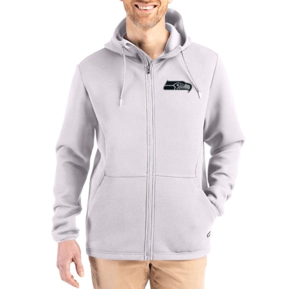 Men's Cutter & Buck Gray Seattle Seahawks Roam Epic Comfort Recycled Full-Zip Hoodie Jacket