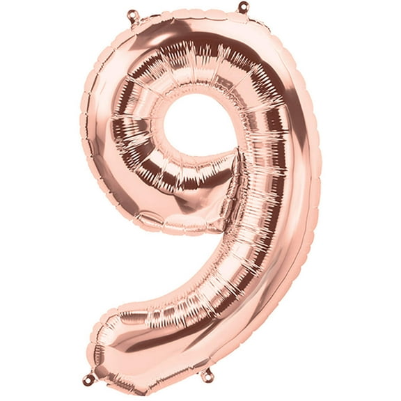 34 inch Number 9 - Northstar - Rose Gold Foil Mylar Balloon - Party Supplies Decorations