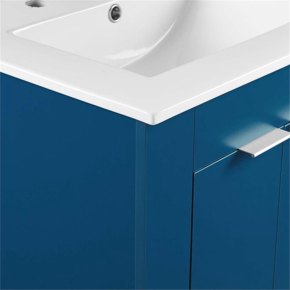 Modway Maybelle Modern Wood/Ceramic Bathroom Vanity in Navy/White